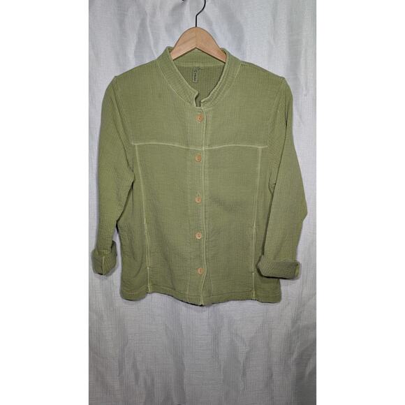 Focus Womens Green Textured Knit Jacket Sz S Button Up Long Sleeve Cardigan Boho - Picture 1 of 7